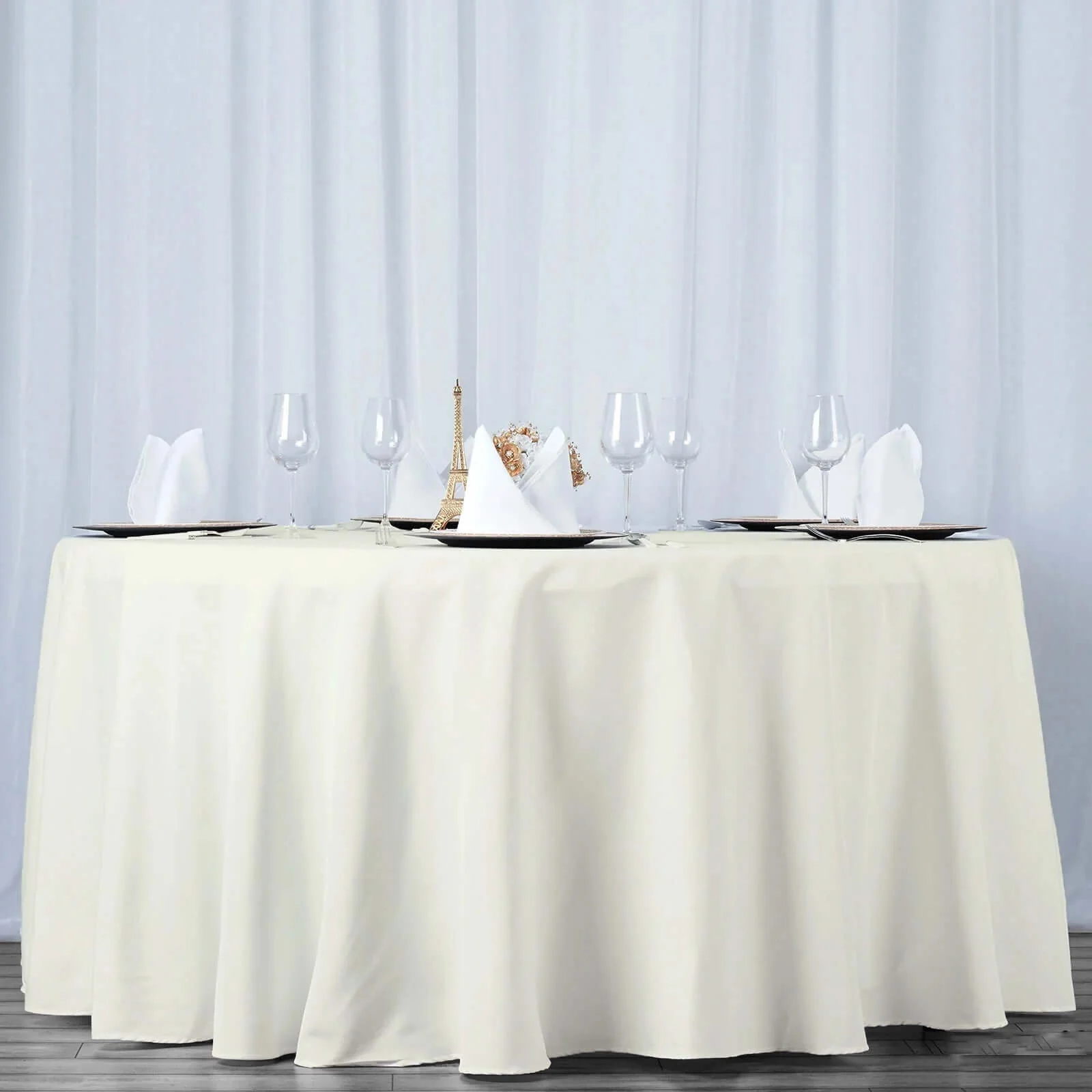 Premium Polyester 108" Round Tablecloth Ivory - Wrinkle-Resistant 220GSM Table Cover - Image 2