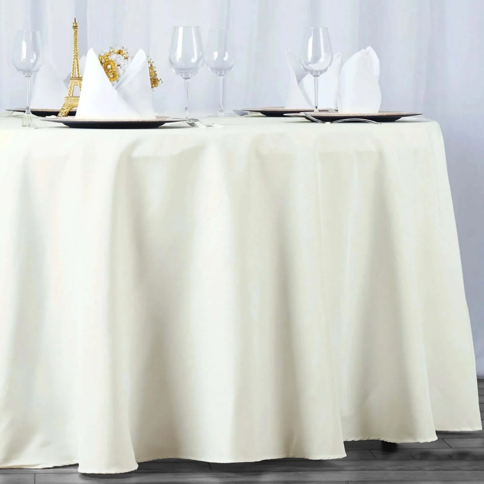 Premium Polyester 108" Round Tablecloth Ivory - Wrinkle-Resistant 220GSM Table Cover - Image 3