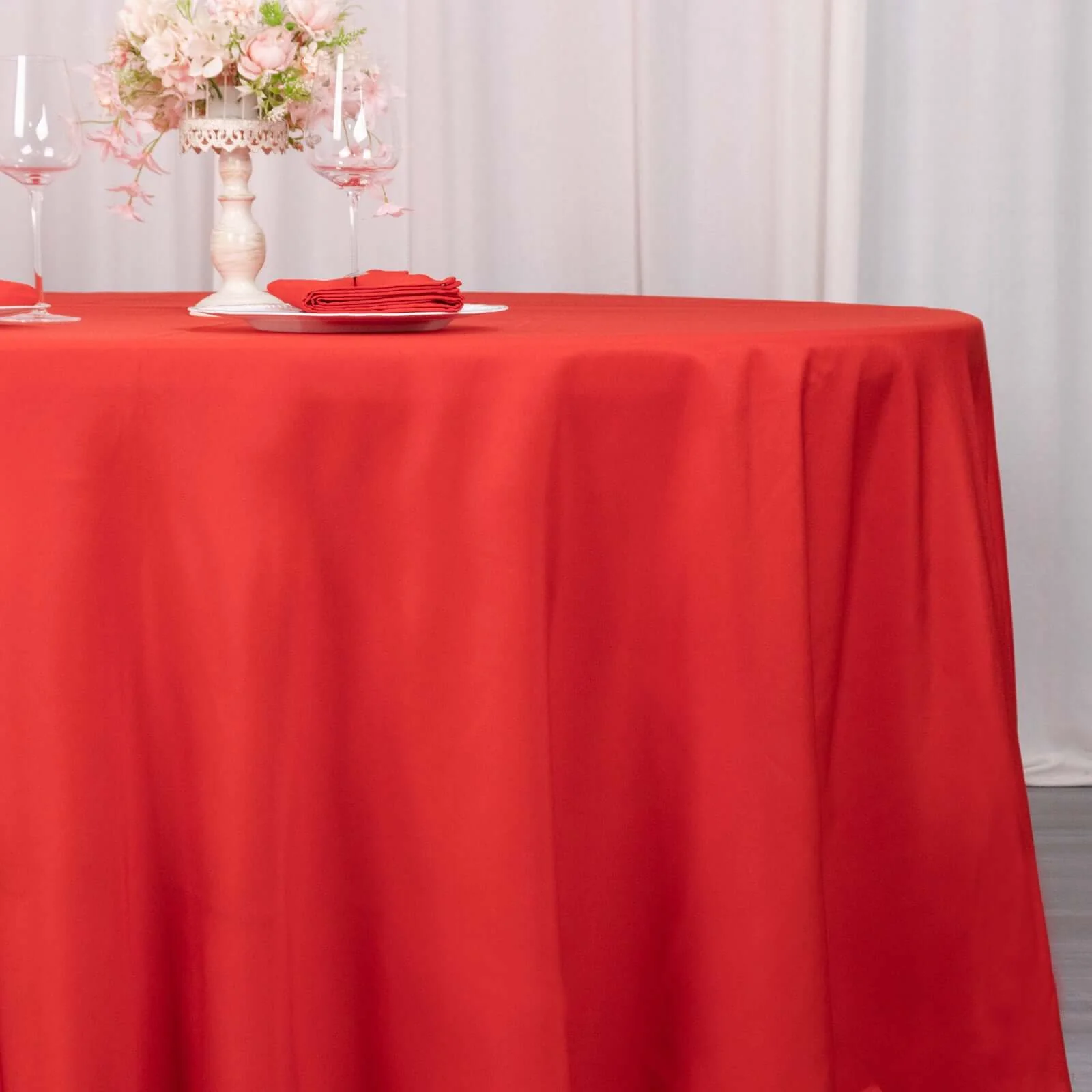 Premium Polyester 120" Round Tablecloth Red - Seamless 220GSM Wrinkle-Resistant Table Cover - Image 2