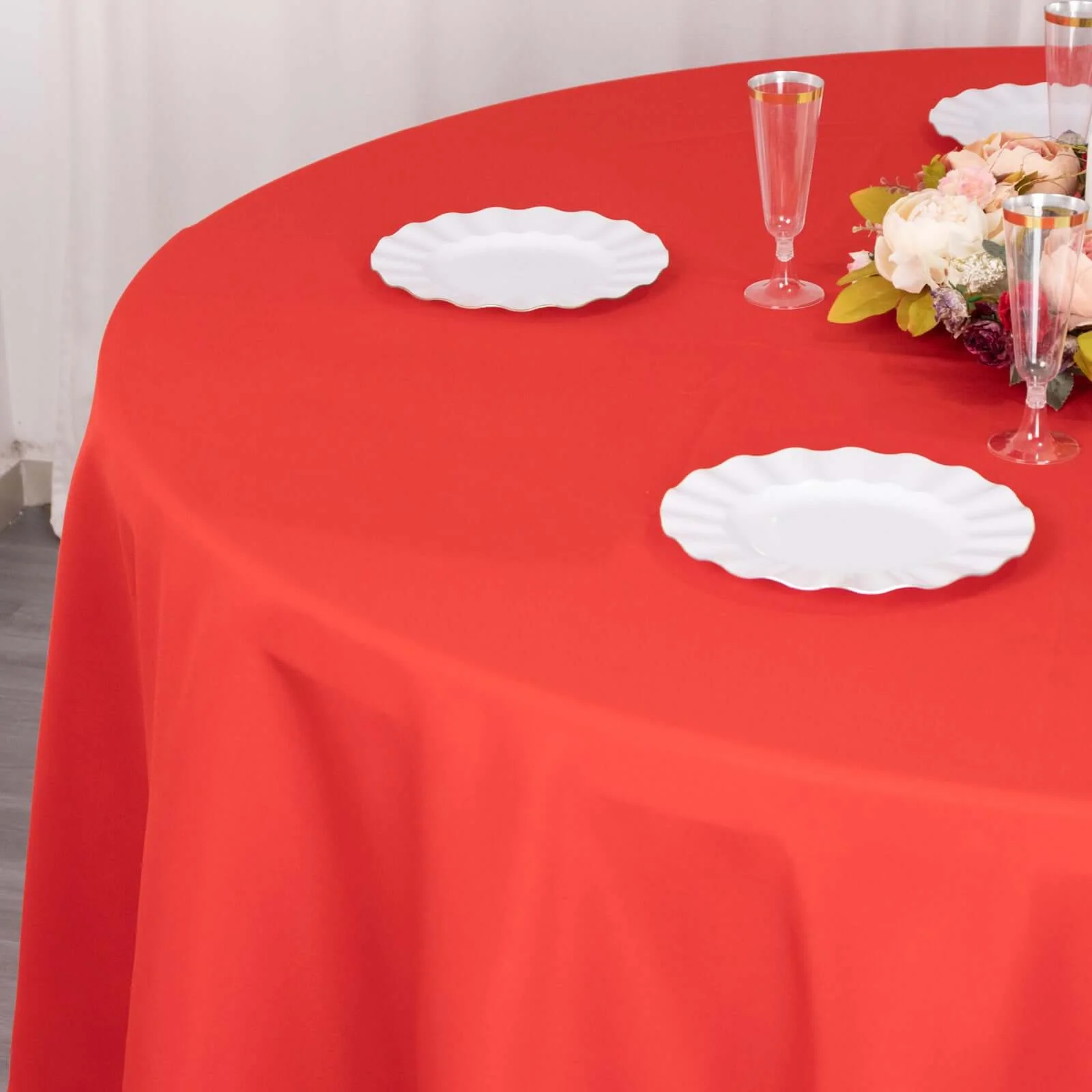 Premium Polyester 120" Round Tablecloth Red - Seamless 220GSM Wrinkle-Resistant Table Cover - Image 4