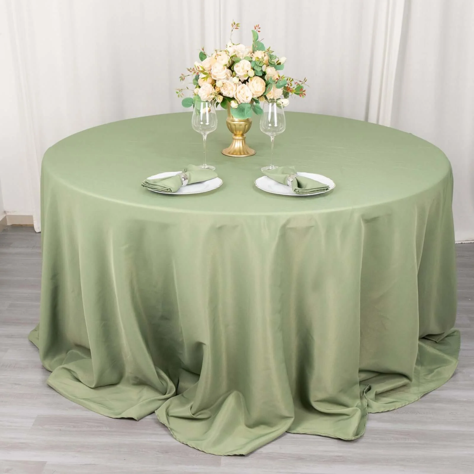 Premium Polyester 132" Round Tablecloth Dusty Sage Green - Seamless 220GSM Wrinkle-Resistant Table Cover - Image 2