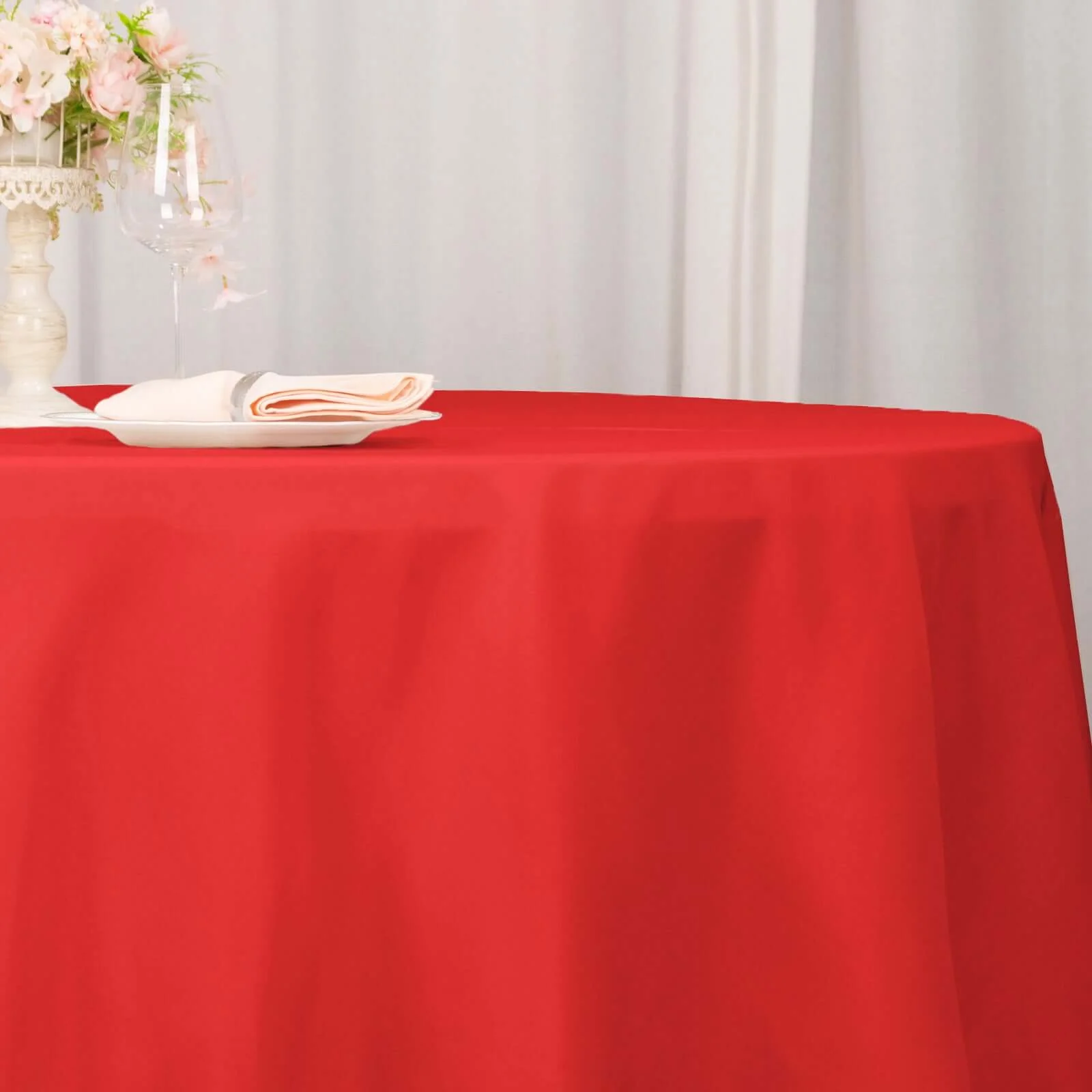 Premium Polyester 132" Round Tablecloth Red - Seamless 220GSM Wrinkle-Resistant Table Cover - Image 3