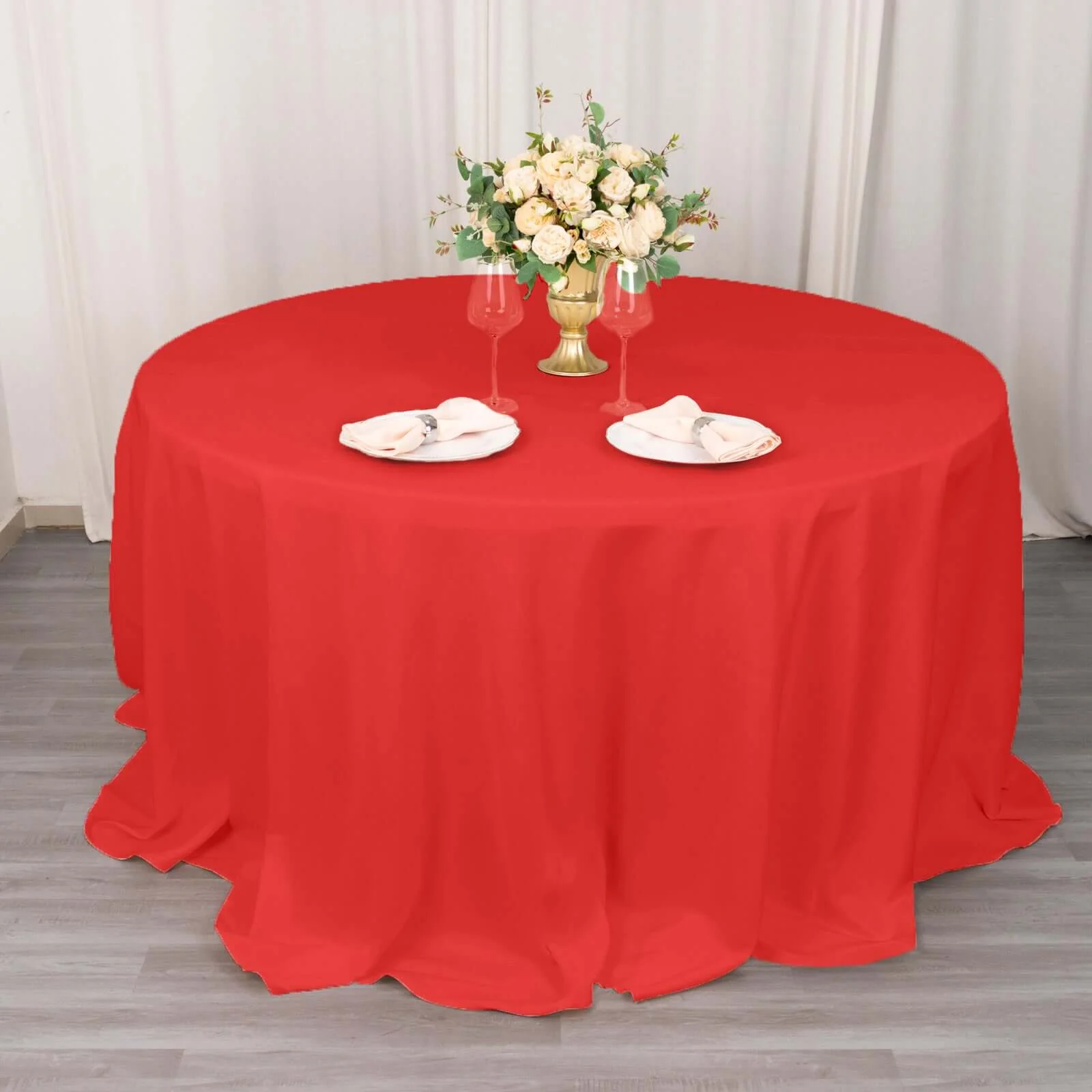 Premium Polyester 132" Round Tablecloth Red - Seamless 220GSM Wrinkle-Resistant Table Cover - Image 7