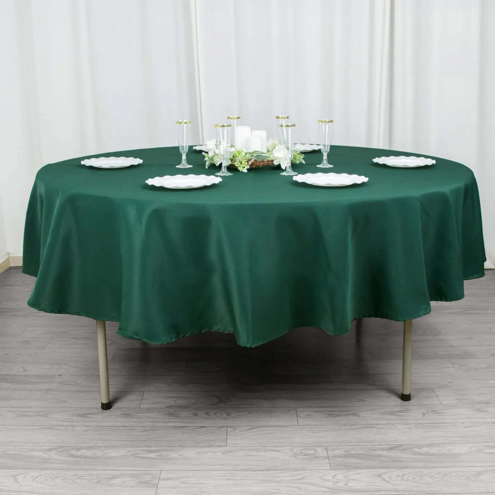 Premium Polyester 90" Round Tablecloth Hunter Emerald Green - Stain and Wrinkle-Resistant Design with 220GSM Thickness Table Cover - Image 4