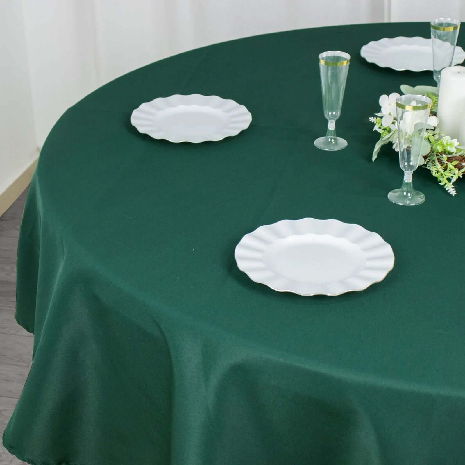 Premium Polyester 90" Round Tablecloth Hunter Emerald Green - Stain and Wrinkle-Resistant Design with 220GSM Thickness Table Cover - Image 6
