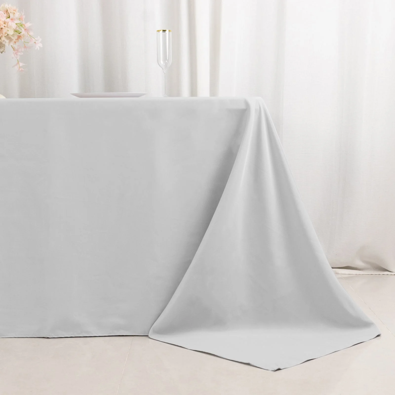 Premium Polyester 90"x132" Rectangle Tablecloth Silver - Seamless 220GSM Stain-Resistant Table Cover - Image 2