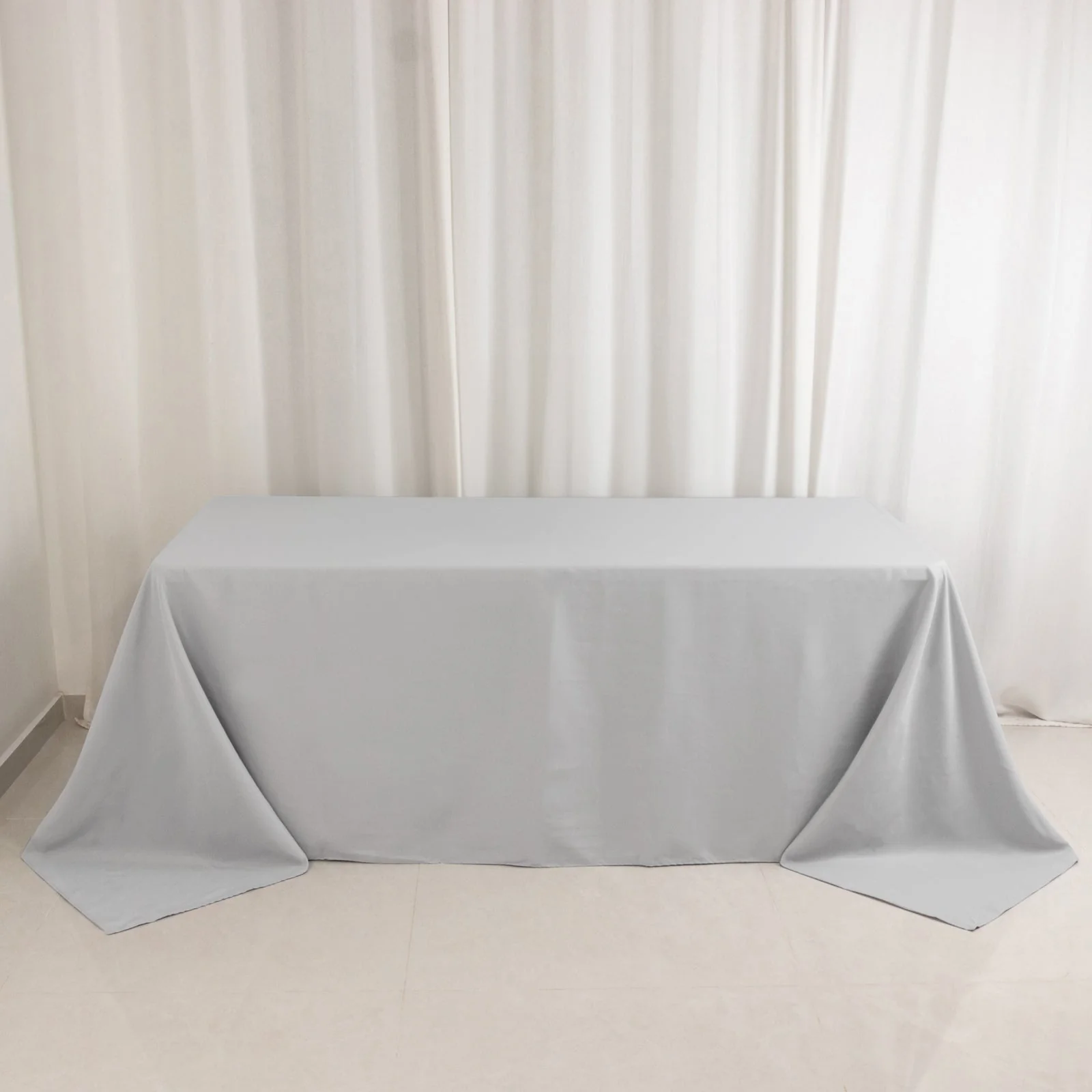 Premium Polyester 90"x132" Rectangle Tablecloth Silver - Seamless 220GSM Stain-Resistant Table Cover - Image 3