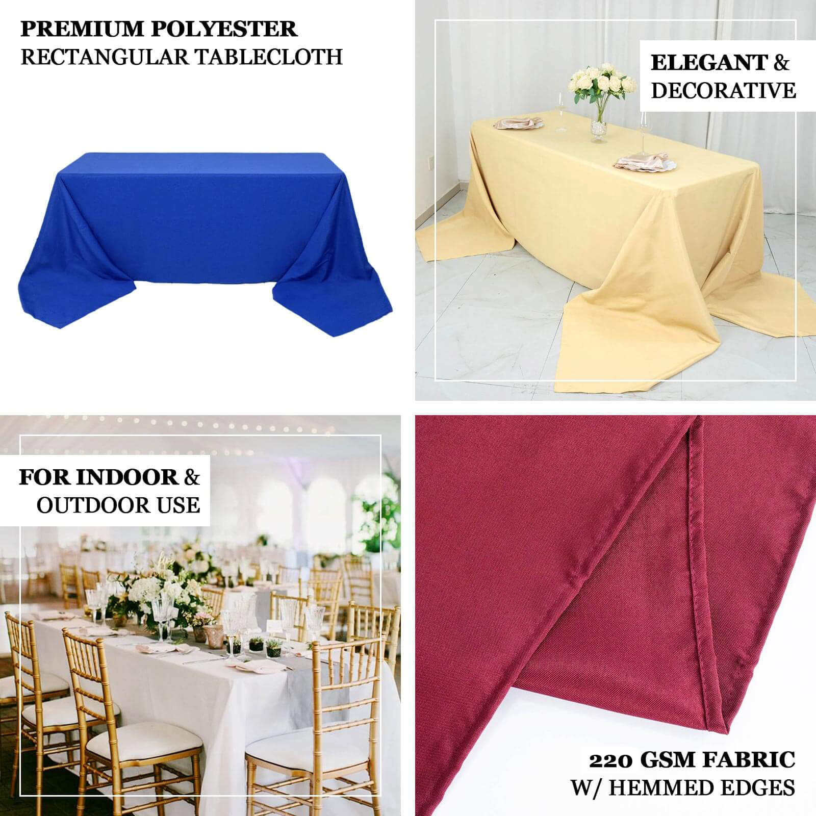 Premium Polyester 90"x132" Rectangle Tablecloth Silver - Seamless 220GSM Stain-Resistant Table Cover - Image 4