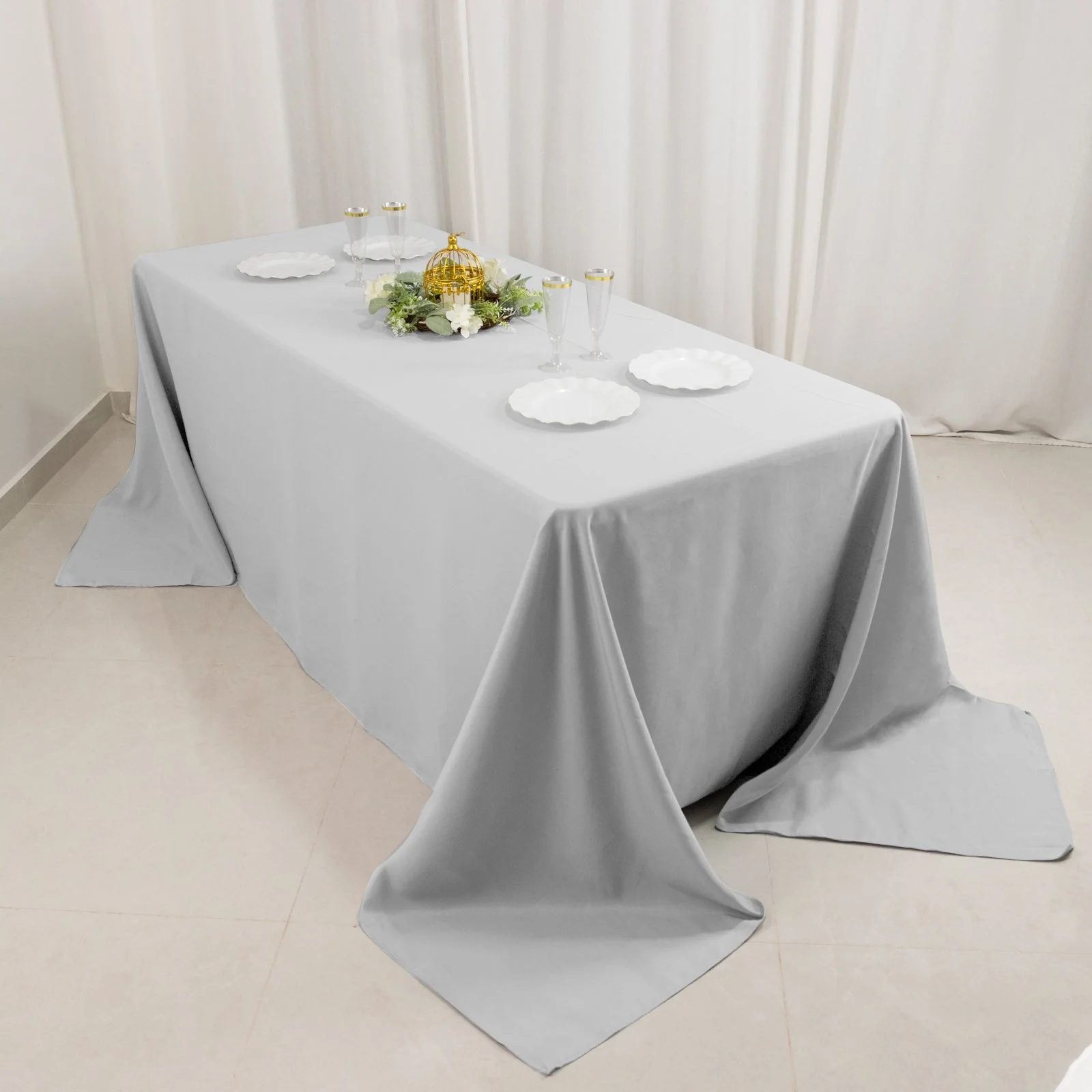 Premium Polyester 90"x132" Rectangle Tablecloth Silver - Seamless 220GSM Stain-Resistant Table Cover - Image 6