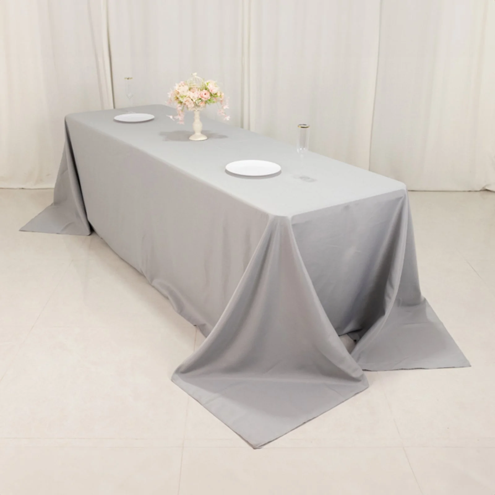 Premium Polyester 90"x156" Rectangle Tablecloth Silver - Seamless 220GSM Stain-Resistant Table Cover - Image 7