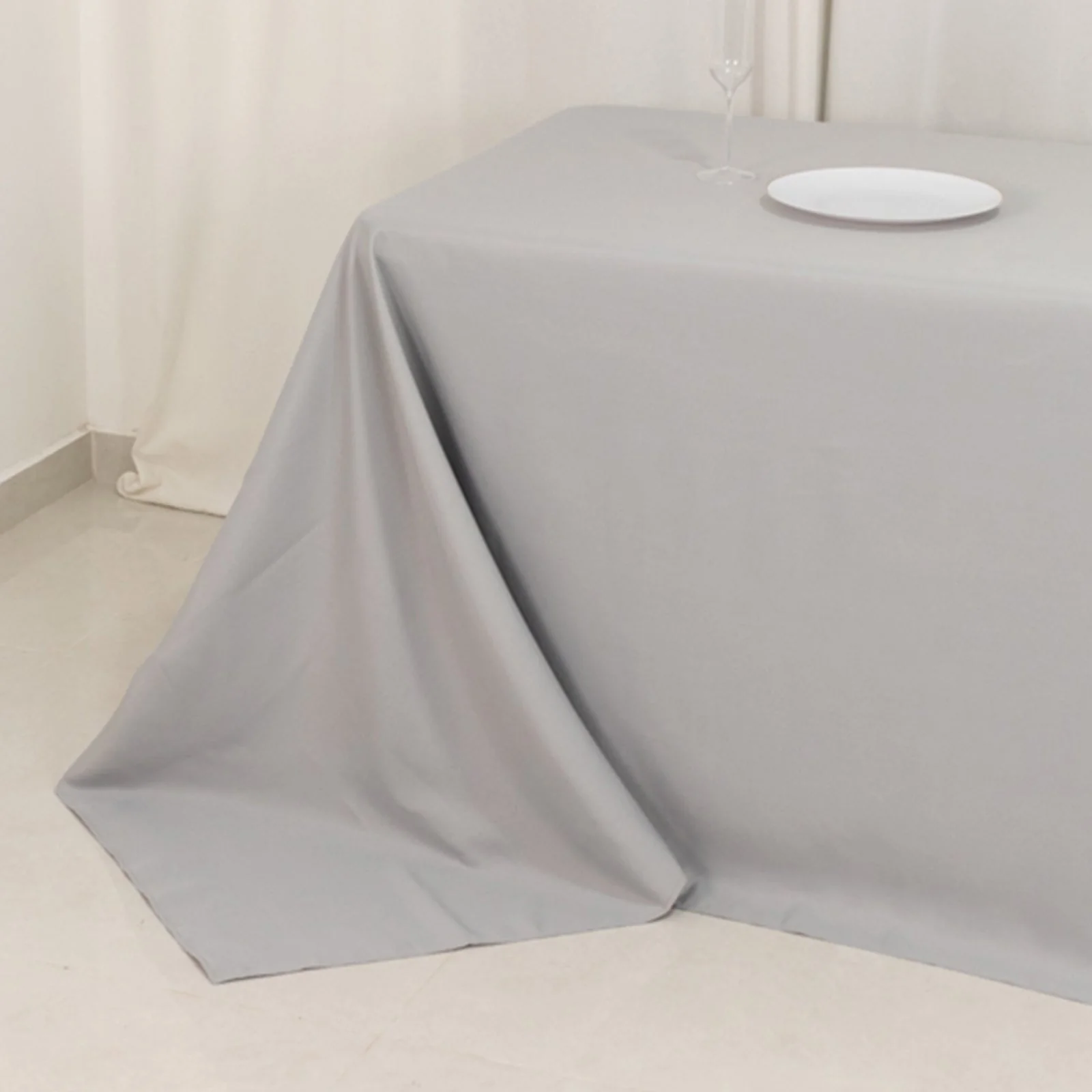 Premium Polyester 90"x156" Rectangle Tablecloth Silver - Seamless 220GSM Stain-Resistant Table Cover - Image 8