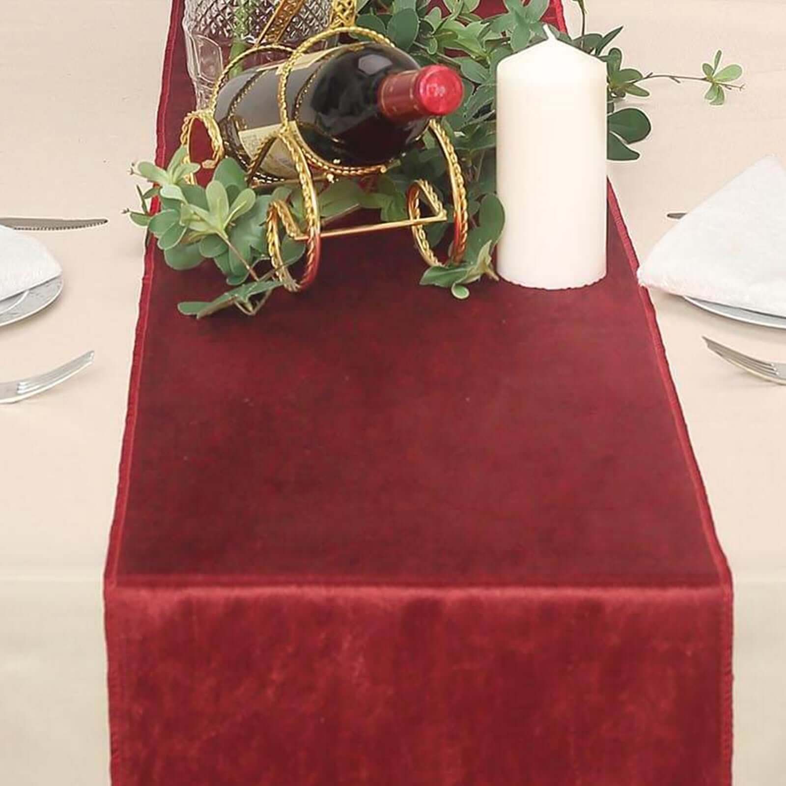 Premium Velvet 12"x108" Table Runner Red - Sheen Finish Reusable Table Decor - Image 3