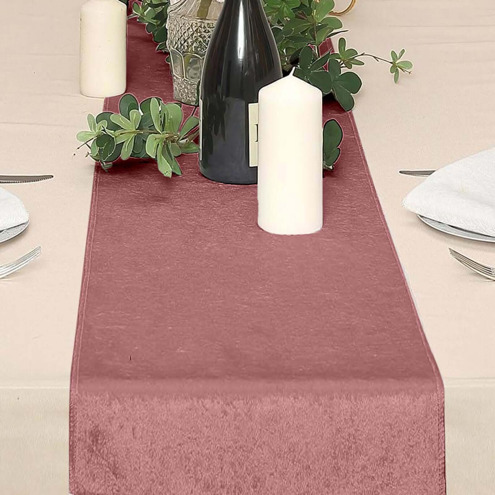Premium Velvet 12"x108" Table Runner Dusty Rose - Sheen Finish Reusable Table Decor - Image 3