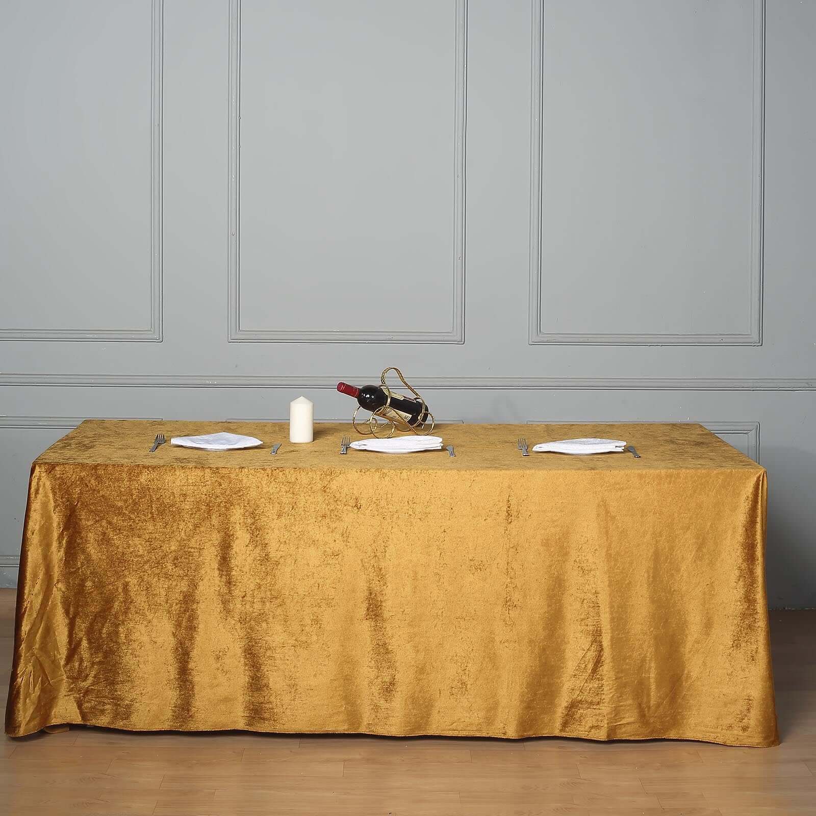 Premium Velvet 90"x156" Rectangle Tablecloth Gold - Reusable Soft & Stylish Seamless Table Cover for Sophisticated Weddings & Events - Image 3