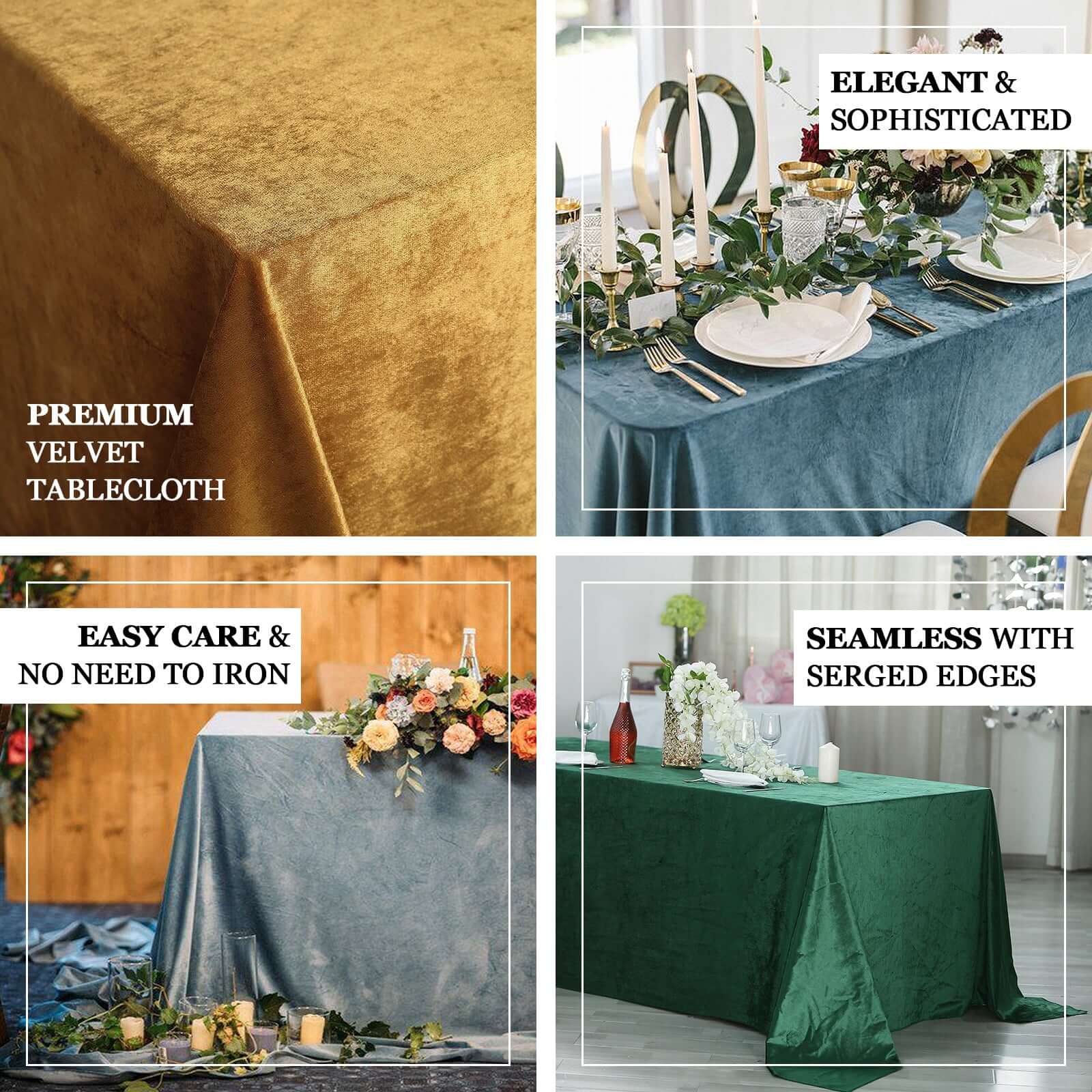 Premium Velvet 90"x156" Rectangle Tablecloth Gold - Reusable Soft & Stylish Seamless Table Cover for Sophisticated Weddings & Events - Image 4