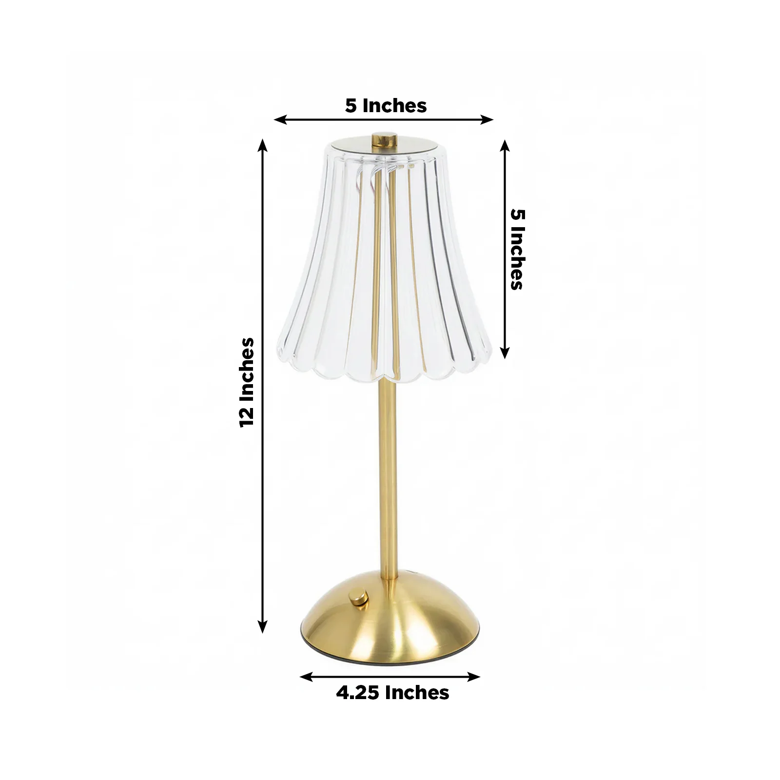 12" Gold Metal LED Table Lamp – Modern Fluted Acrylic Shade, USB Rechargeable Cordless Touch Dimmable, 3 Color Modes - Image 3