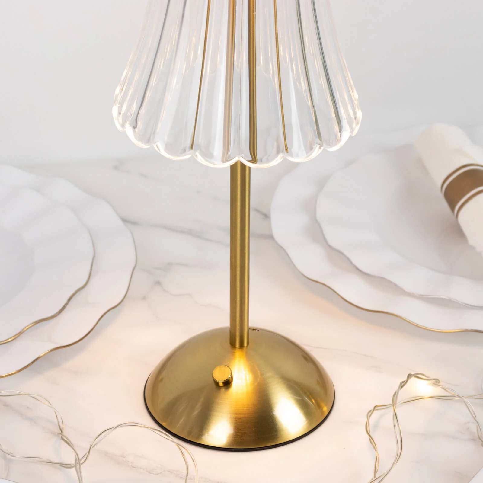 12" Gold Metal LED Table Lamp – Modern Fluted Acrylic Shade, USB Rechargeable Cordless Touch Dimmable, 3 Color Modes - Image 7