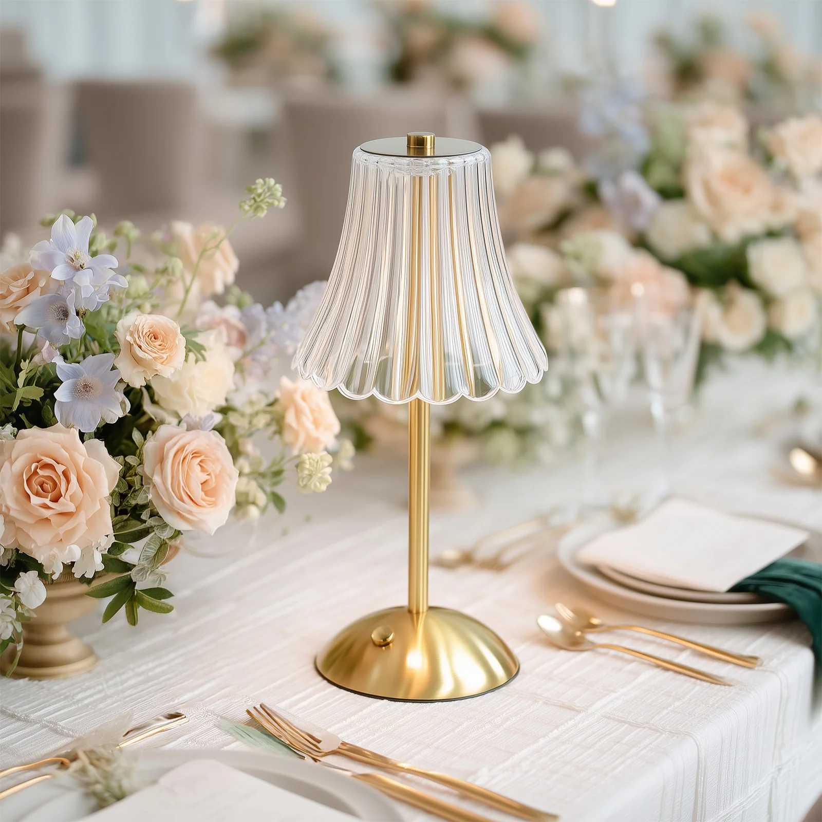 12" Gold Metal LED Table Lamp – Modern Fluted Acrylic Shade, USB Rechargeable Cordless Touch Dimmable, 3 Color Modes - Image 9