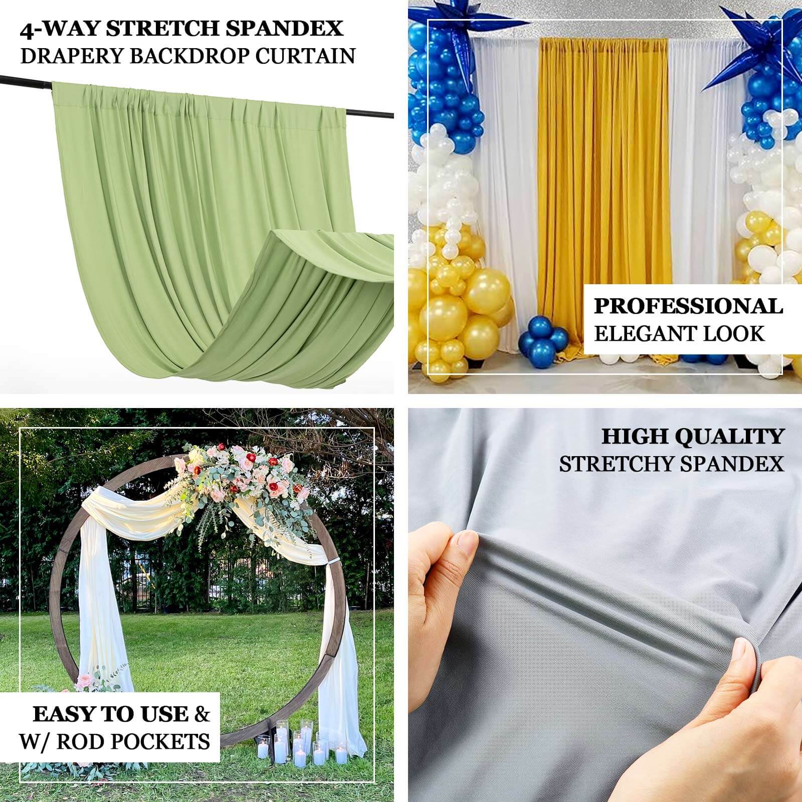 Red 4-Way Stretch Spandex Event Curtain Drapes, Wrinkle Free Backdrop Event Panel with Rod Pockets - 5ftx12ft - Image 4