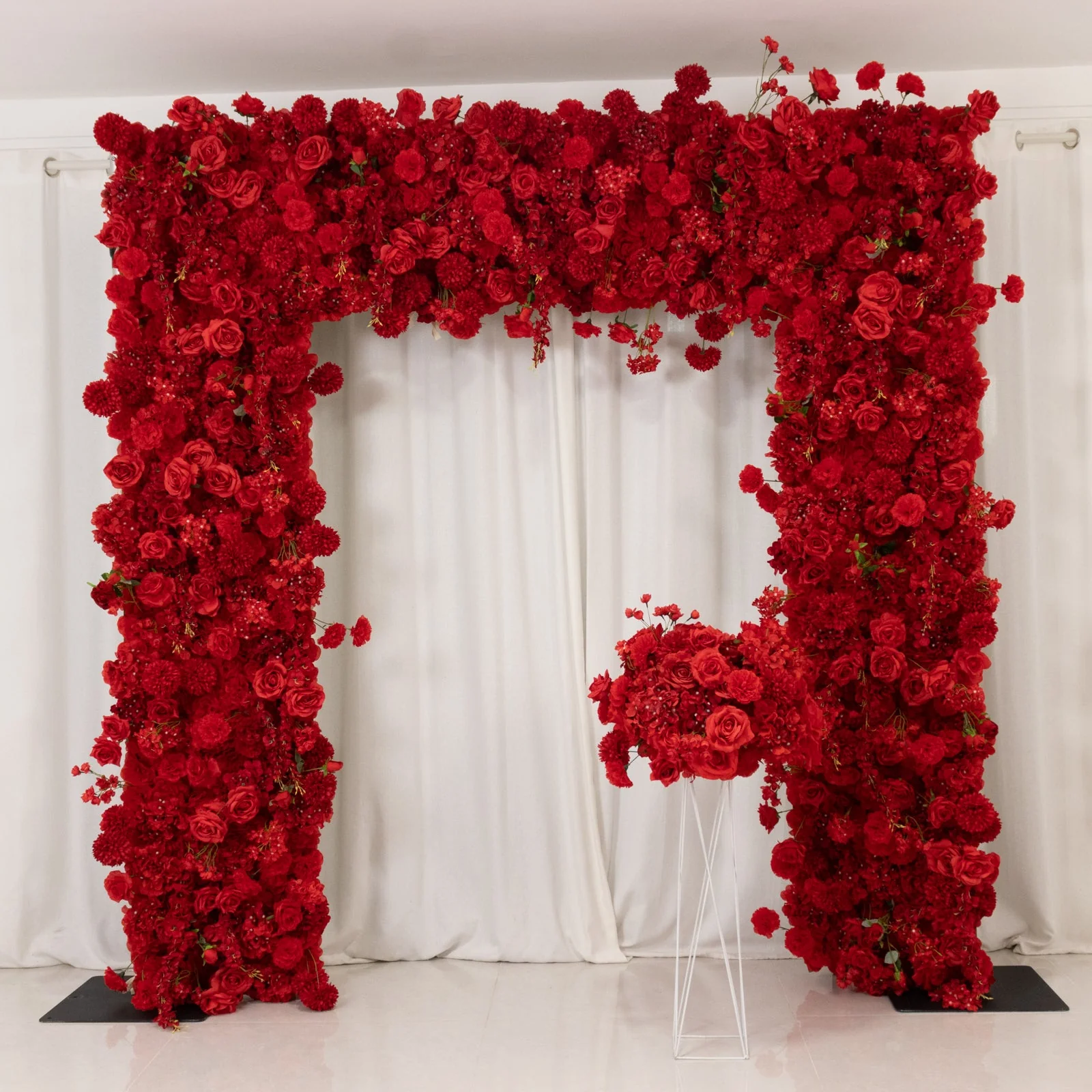 8ftx8ft Roll Up Flower Backdrop for Arch Stand, Red with Fabric Backing - Artificial Silk Roses, Hydrangeas & Chrysanthemums for Weddings - Image 2