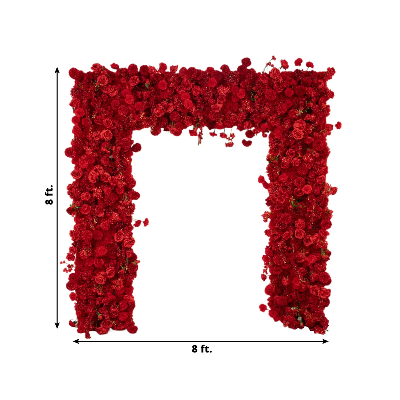 8ftx8ft Roll Up Flower Backdrop for Arch Stand, Red with Fabric Backing - Artificial Silk Roses, Hydrangeas & Chrysanthemums for Weddings - Image 3