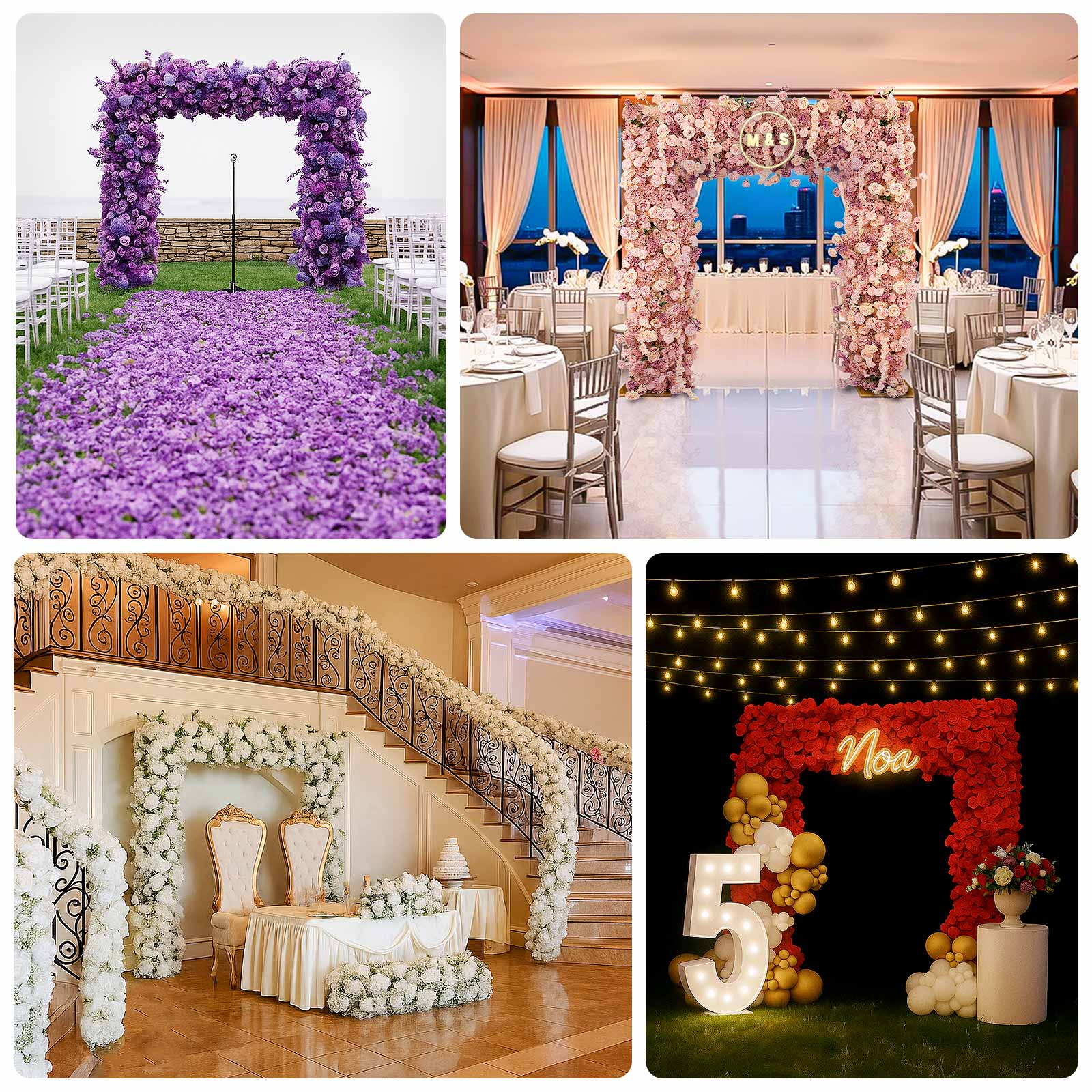 8ftx8ft Roll Up Flower Backdrop for Arch Stand, Red with Fabric Backing - Artificial Silk Roses, Hydrangeas & Chrysanthemums for Weddings - Image 5