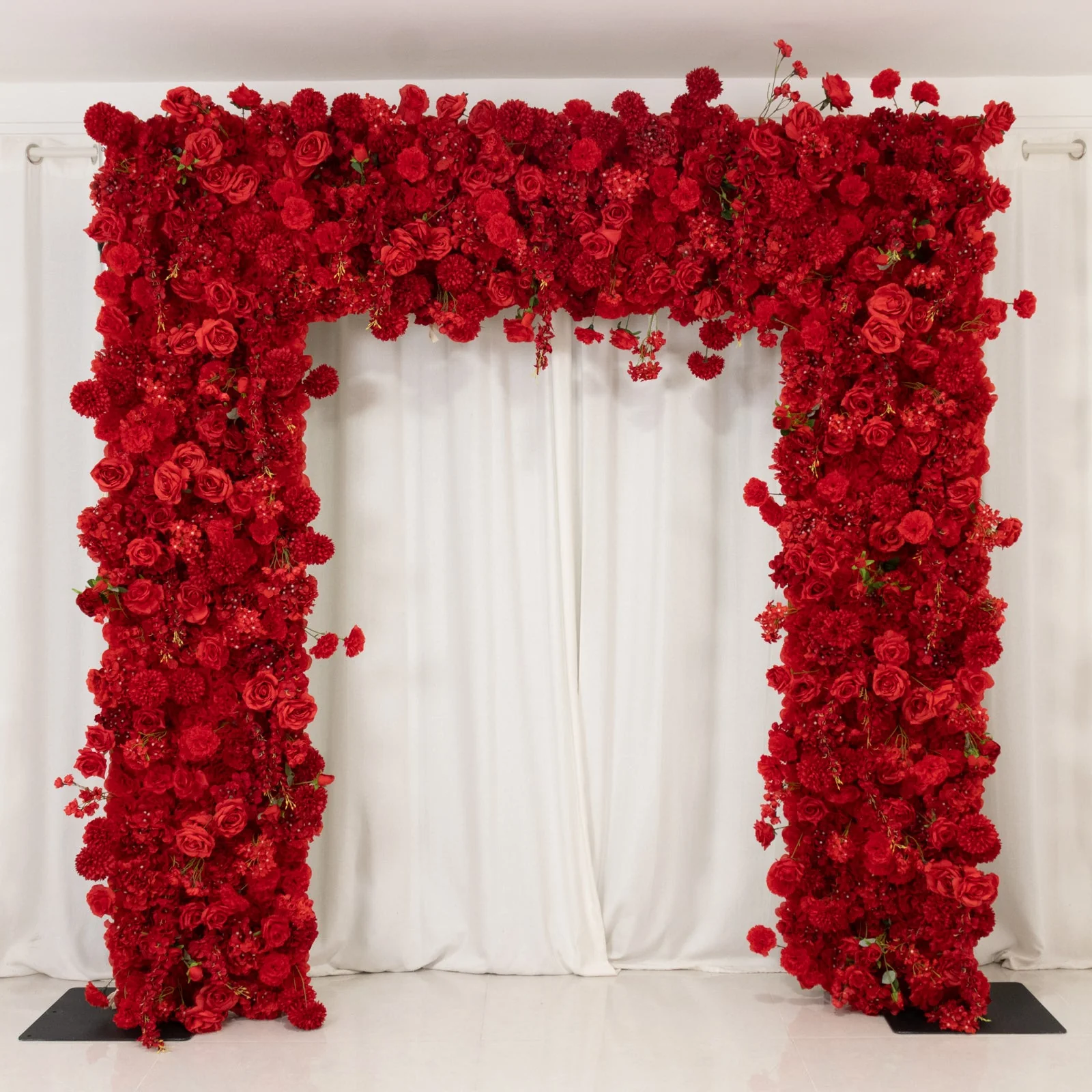 8ftx8ft Roll Up Flower Backdrop for Arch Stand, Red with Fabric Backing - Artificial Silk Roses, Hydrangeas & Chrysanthemums for Weddings - Image 7