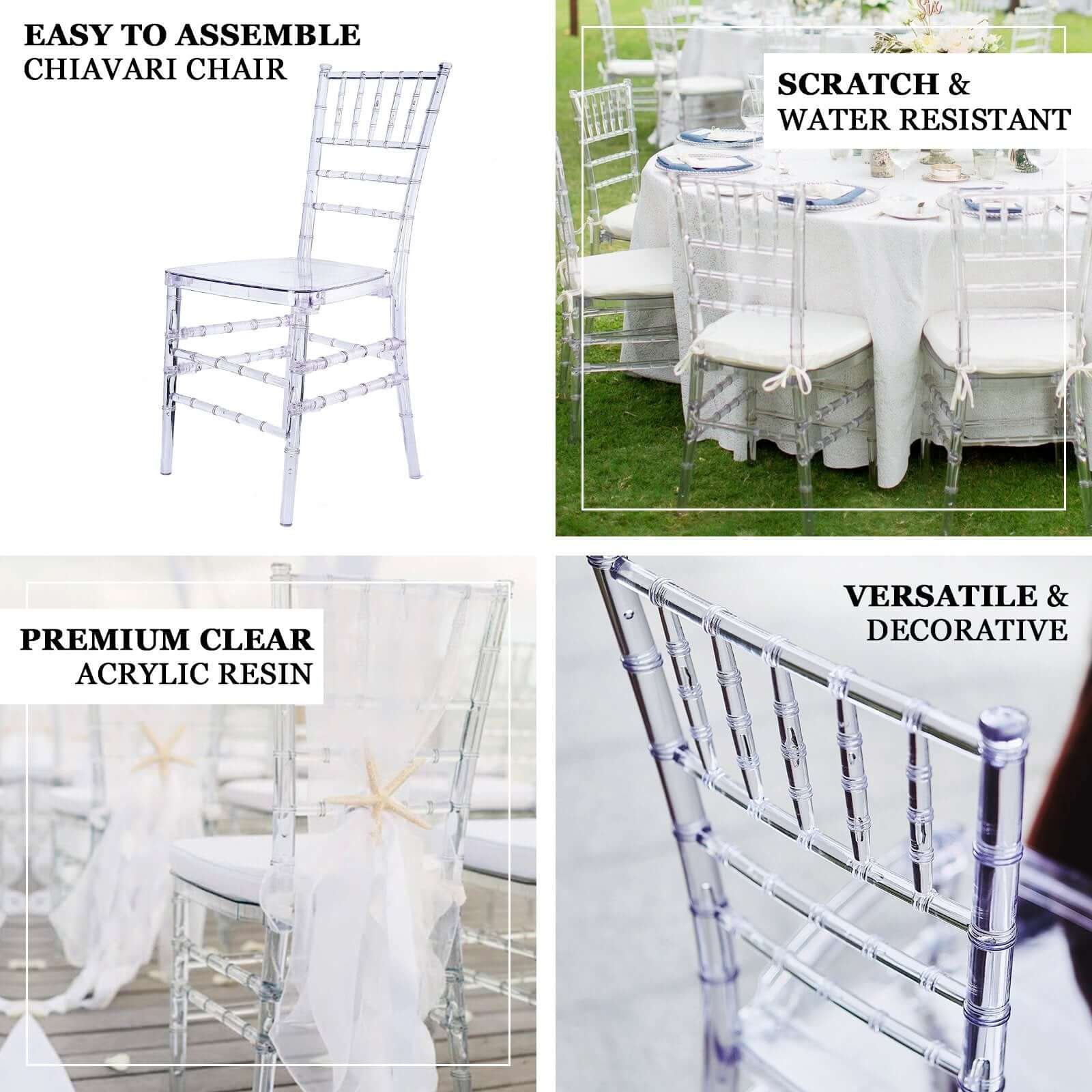 8 Pack Resin Chiavari Chairs Transparent and Stackable Clear - Sleek Armless Design for Weddings & Gatherings - Image 4