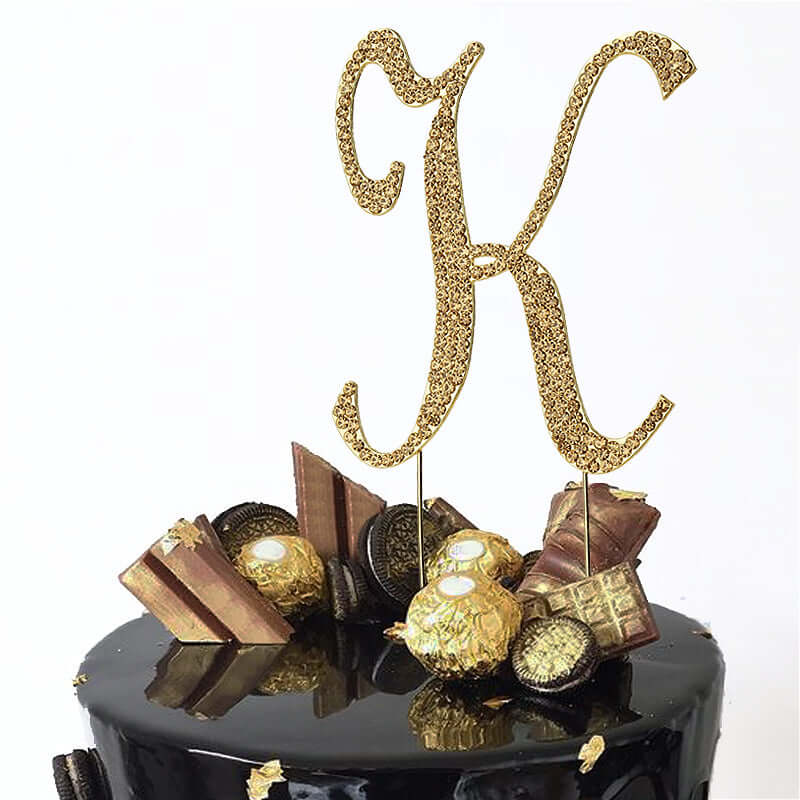 Rhinestone Cake Toppers Gold Monogram Letter and Number Design - Stylish Event Cake Decorations 4.5" - Image 14