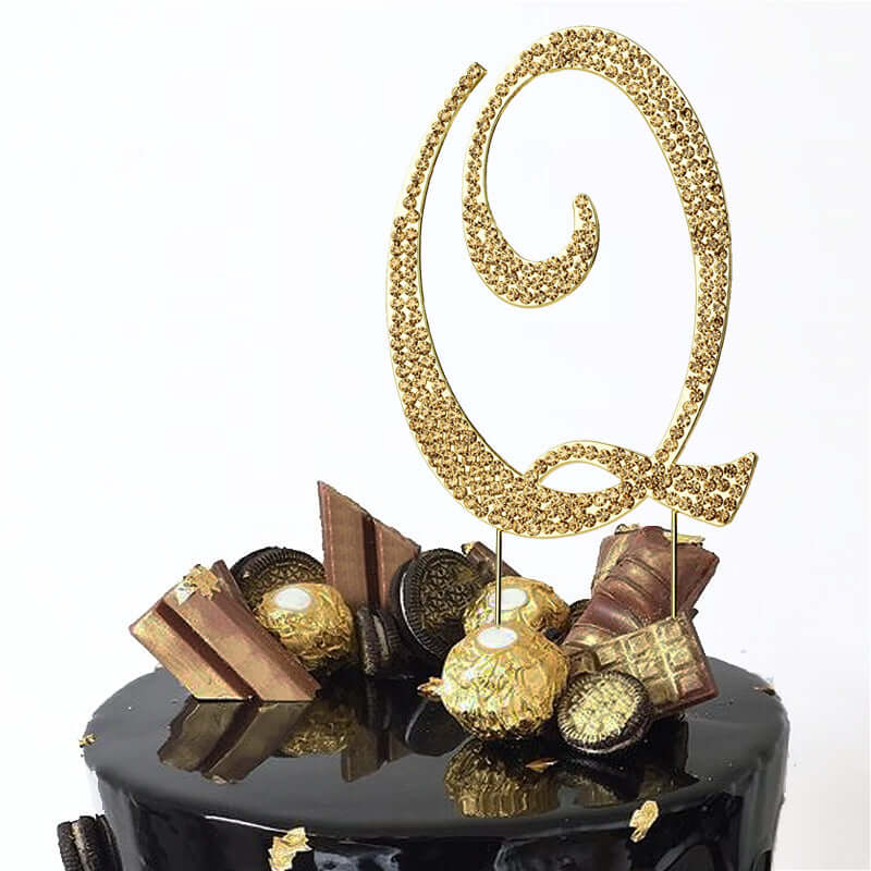 Rhinestone Cake Toppers Gold Monogram Letter and Number Design - Stylish Event Cake Decorations 4.5" - Image 20