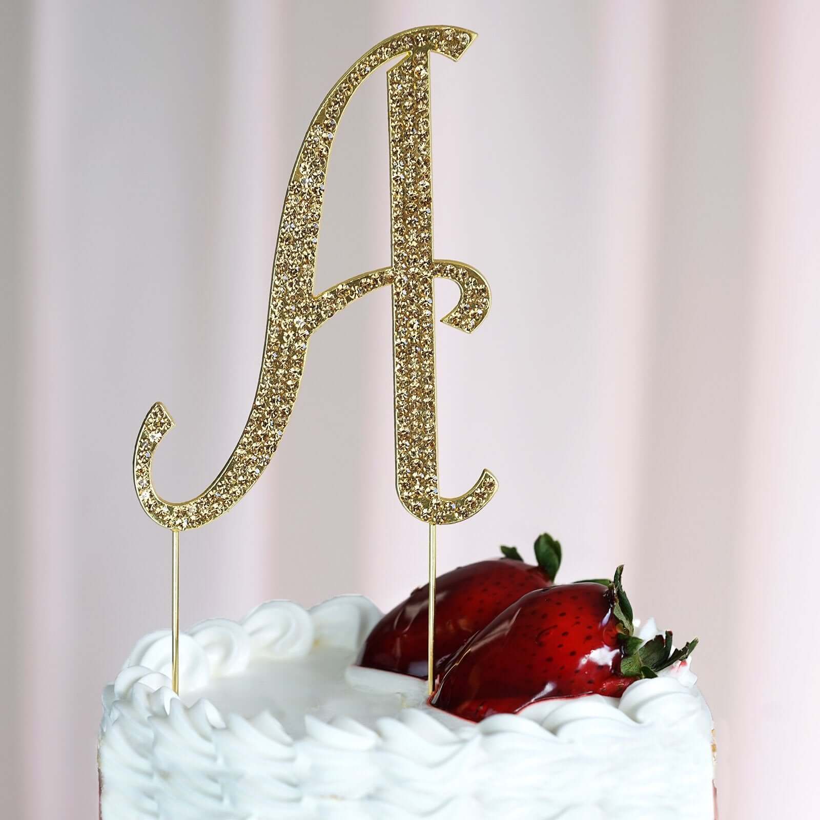 Rhinestone Cake Toppers Gold Monogram Letter and Number Design - Stylish Event Cake Decorations 4.5" - Image 3