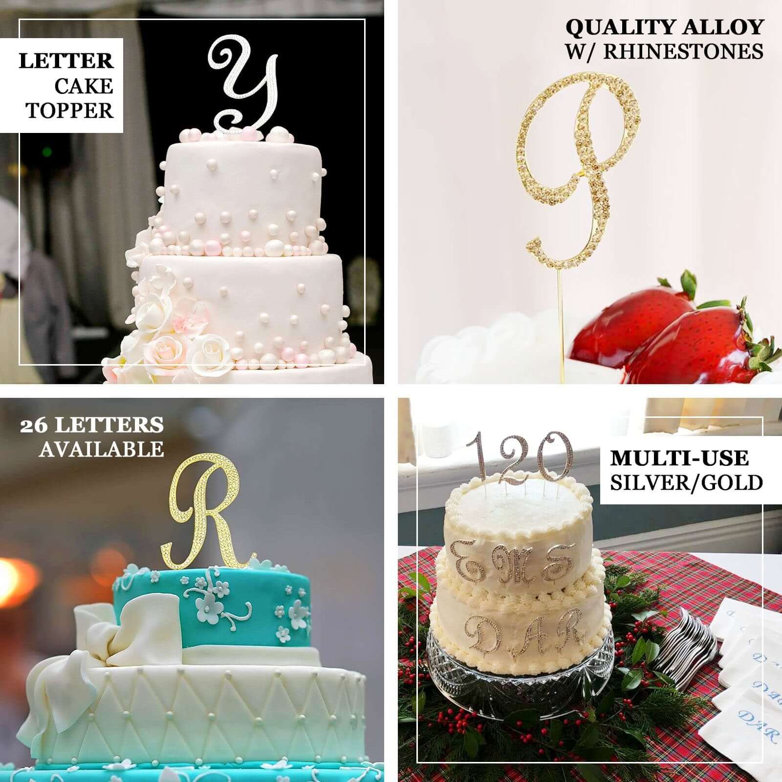 Rhinestone Cake Toppers Gold Monogram Letter and Number Design - Stylish Event Cake Decorations 4.5" - Image 4