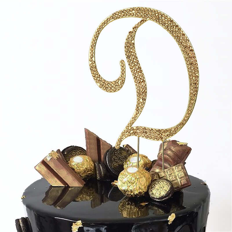 Rhinestone Cake Toppers Gold Monogram Letter and Number Design - Stylish Event Cake Decorations 4.5" - Image 6