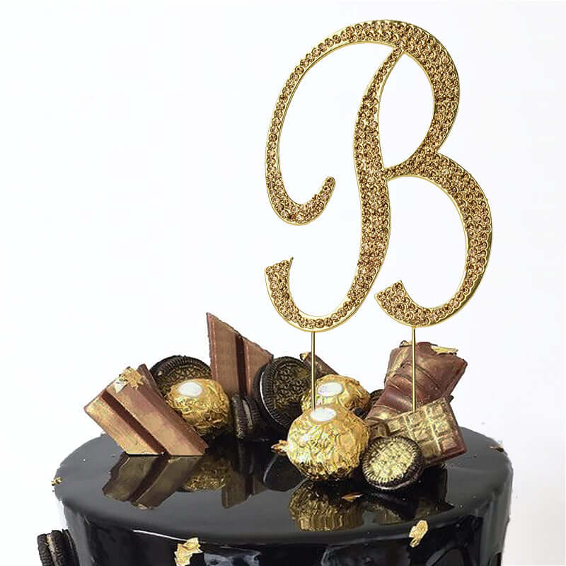 Rhinestone Cake Toppers Gold Monogram Letter and Number Design - Stylish Event Cake Decorations 4.5" - Image 7