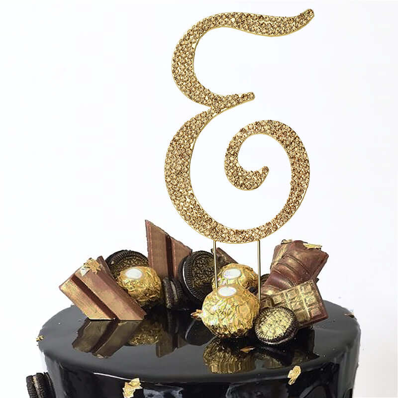 Rhinestone Cake Toppers Gold Monogram Letter and Number Design - Stylish Event Cake Decorations 4.5" - Image 8