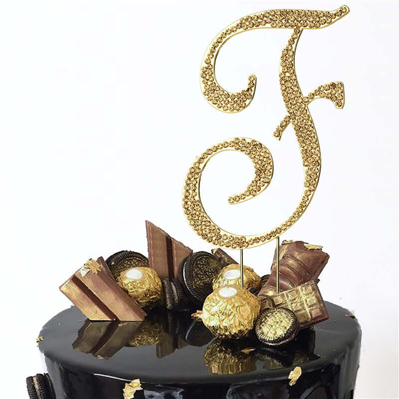 Rhinestone Cake Toppers Gold Monogram Letter and Number Design - Stylish Event Cake Decorations 4.5" - Image 9