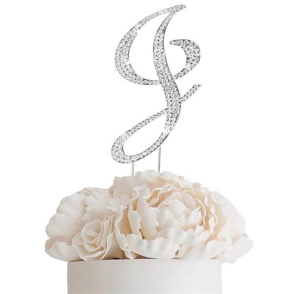 Rhinestone Cake Toppers Silver Monogram Letter and Number Design - Stylish Cake Decorations 4.5" - Image 19