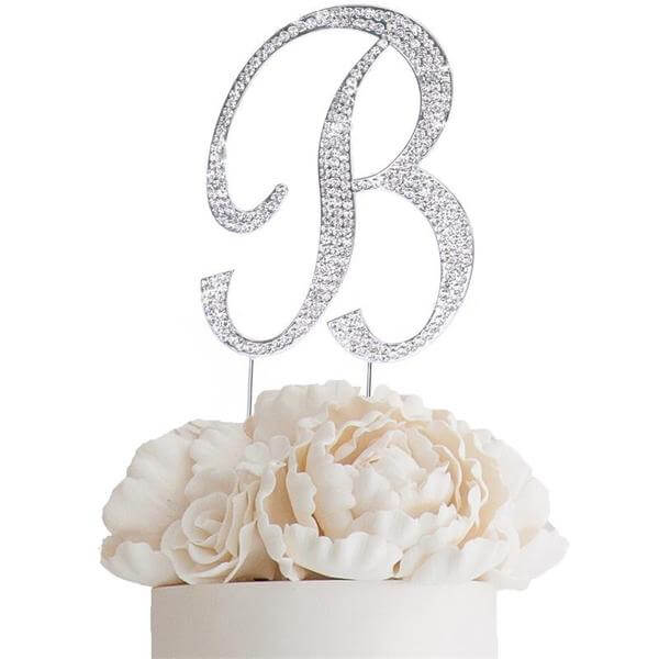 Rhinestone Cake Toppers Silver Monogram Letter and Number Design - Stylish Cake Decorations 4.5" - Image 2