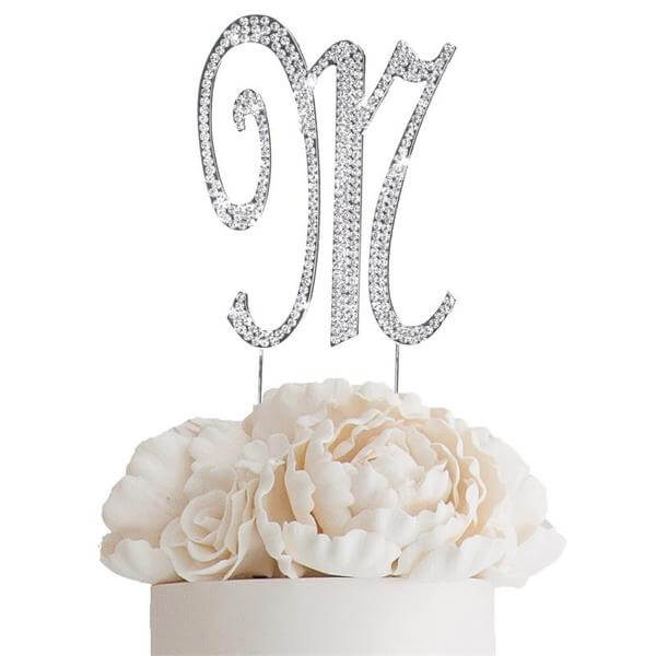 Rhinestone Cake Toppers Silver Monogram Letter and Number Design - Stylish Cake Decorations 4.5" - Image 22