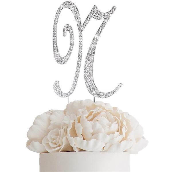 Rhinestone Cake Toppers Silver Monogram Letter and Number Design - Stylish Cake Decorations 4.5" - Image 23