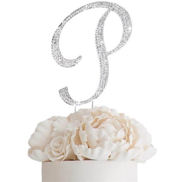 Rhinestone Cake Toppers Silver Monogram Letter and Number Design - Stylish Cake Decorations 4.5" - Image 25
