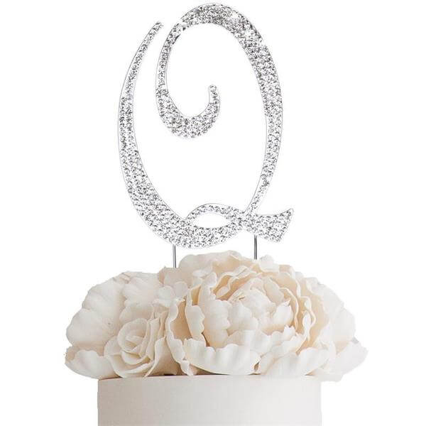 Rhinestone Cake Toppers Silver Monogram Letter and Number Design - Stylish Cake Decorations 4.5" - Image 26