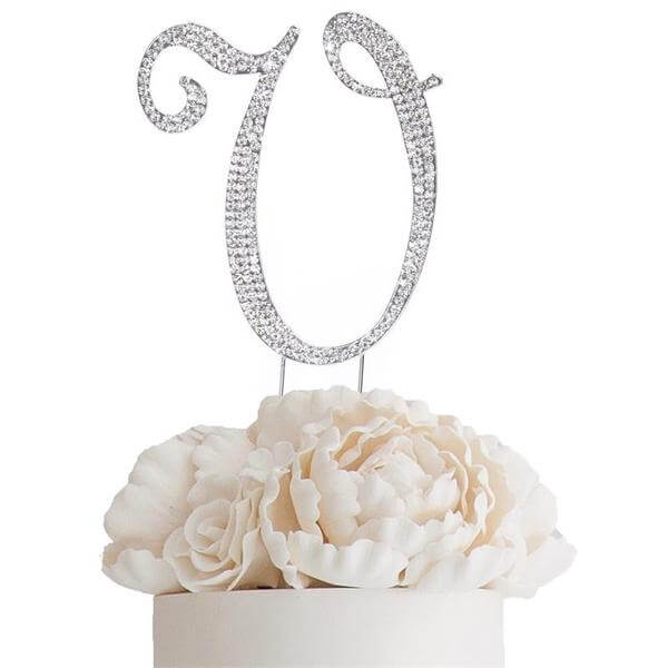 Rhinestone Cake Toppers Silver Monogram Letter and Number Design - Stylish Cake Decorations 4.5" - Image 31