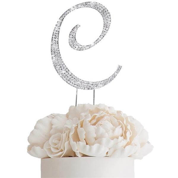 Rhinestone Cake Toppers Silver Monogram Letter and Number Design - Stylish Cake Decorations 4.5" - Image 4