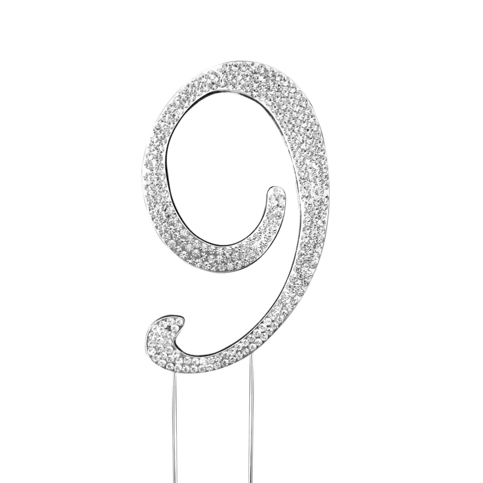 Rhinestone Cake Toppers Silver Monogram Letter and Number Design - Stylish Cake Decorations 4.5" - Image 7