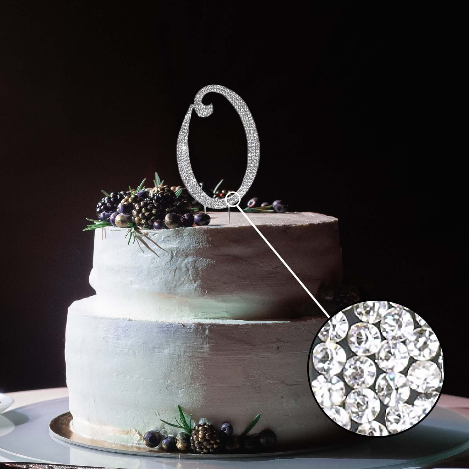Rhinestone Cake Toppers Silver Numbers 0 - 9 Monogram Design - Initial Wedding Cake Decorations 4.5"