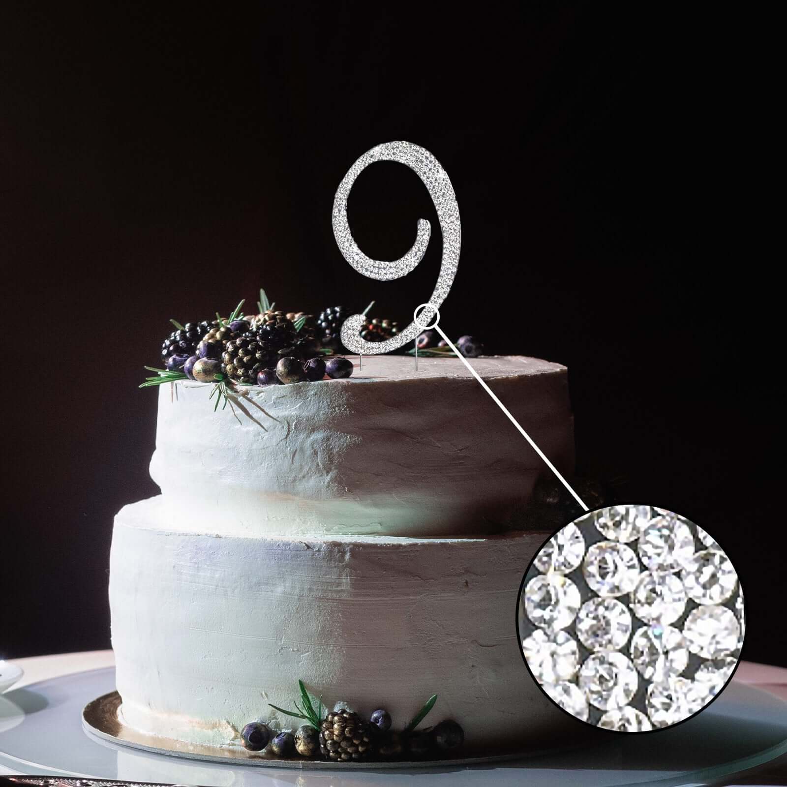 Rhinestone Cake Toppers Silver Numbers 0 - 9 Monogram Design - Initial Wedding Cake Decorations 4.5" - Image 2