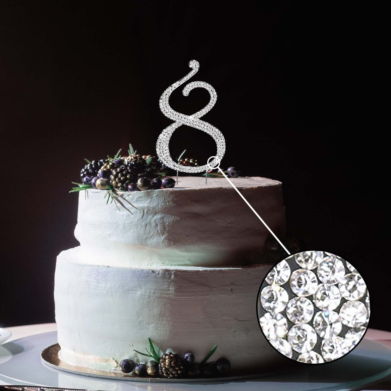 Rhinestone Cake Toppers Silver Numbers 0 - 9 Monogram Design - Initial Wedding Cake Decorations 4.5" - Image 4
