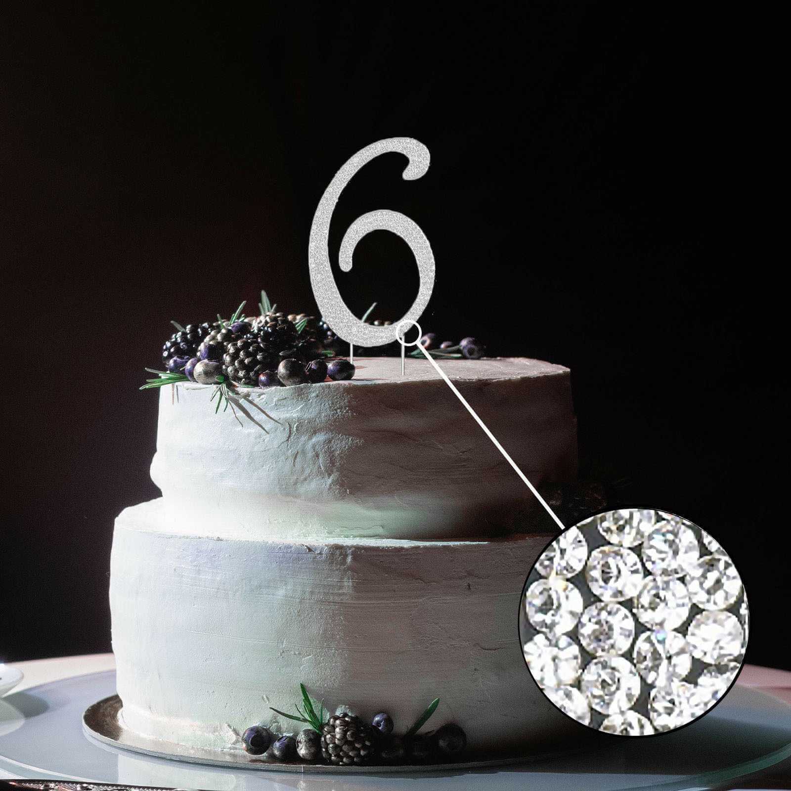 Rhinestone Cake Toppers Silver Numbers 0 - 9 Monogram Design - Initial Wedding Cake Decorations 4.5" - Image 6