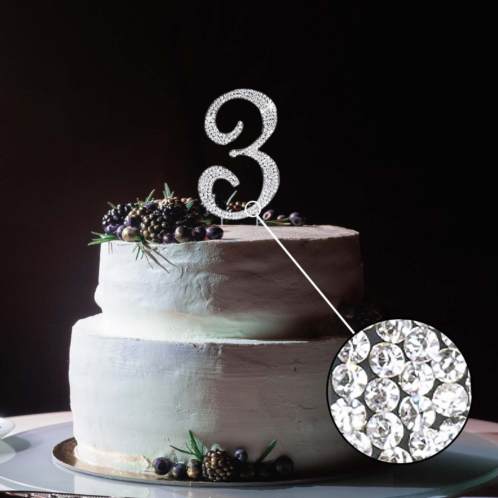 Rhinestone Cake Toppers Silver Numbers 0 - 9 Monogram Design - Initial Wedding Cake Decorations 4.5" - Image 9